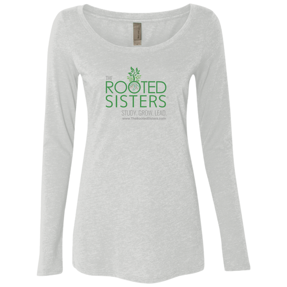 Rooted Sisters Ladies' Bella Triblend LS Scoop (Heather White up to 2XL)