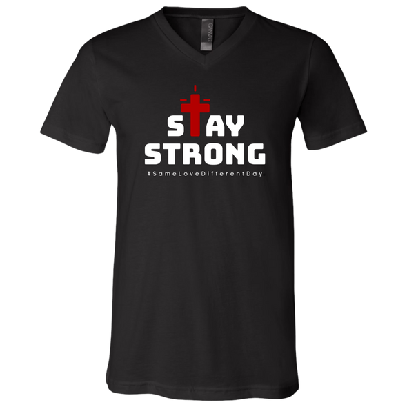 STAY STRONG Unisex Jersey SS V-Neck T-Shirt (4 colors + up to 3XL)