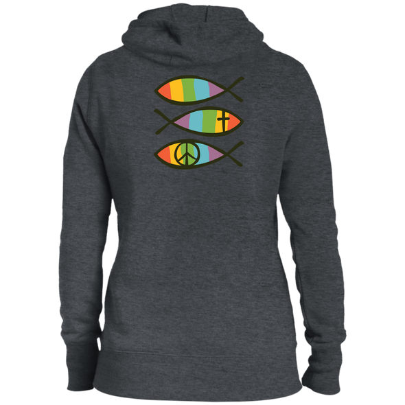 CHRISTIAN FISH Ladies' Pullover Hooded Sweatshirt (Print on Two Front & Back))