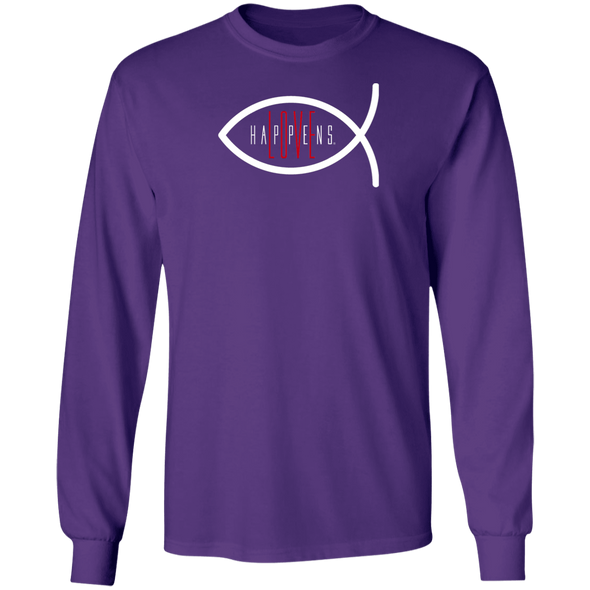 LOVE HAPPENS Christian Fish LS Ultra Cotton T-Shirt (9 colors + up to 5XL)