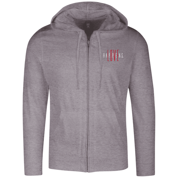 LOVE HAPPENS Embroidered Lightweight Full Zip Hoodie (2 colors + up to 4XL)