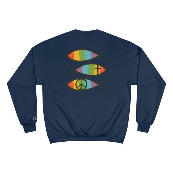 Love Happens Christian Fish Eco Crew Champion Sweatshirt (Print on Back & Front)