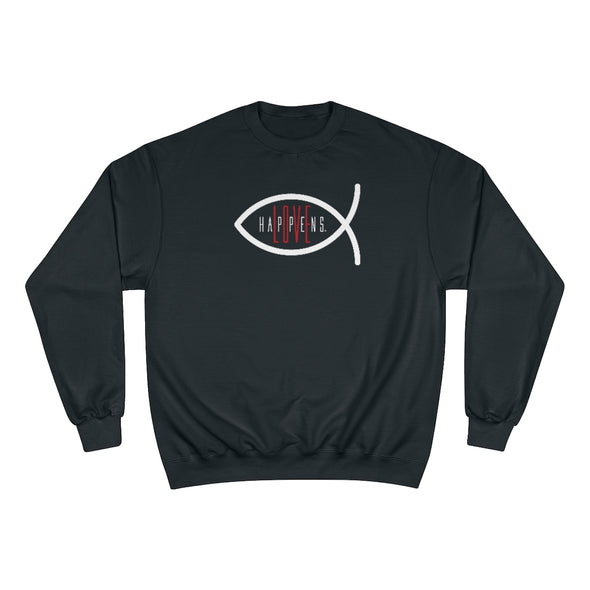 LOVE HAPPENS Eco Crew Christian Fish Logo Champion Sweatshirt