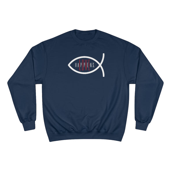 LOVE HAPPENS Eco Crew Christian Fish Logo Champion Sweatshirt