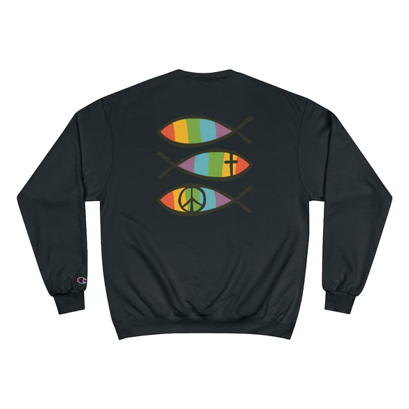 Love Happens Christian Fish Eco Crew Champion Sweatshirt (Print on Back & Front)