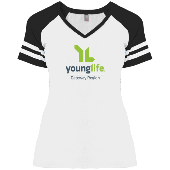 Young Life Ladies' Game V-Neck T-Shirt (3 Sleeve Colors + Up to 4XL)