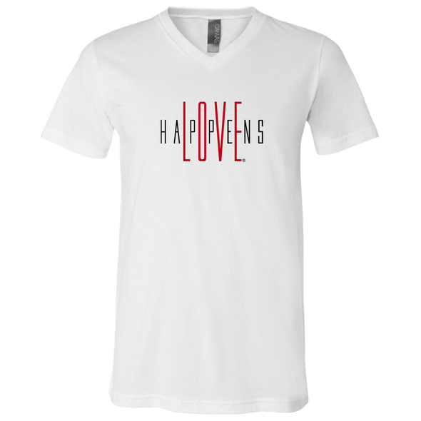 LOVE HAPPENS Unisex Jersey SS V-Neck T-Shirt (Up to 3 XL)
