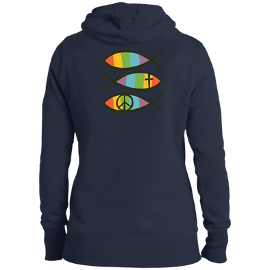 CHRISTIAN FISH Ladies' Pullover Hooded Sweatshirt (Print on Two Front & Back))