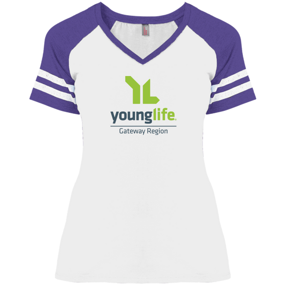 Young Life Ladies' Game V-Neck T-Shirt (3 Sleeve Colors + Up to 4XL)