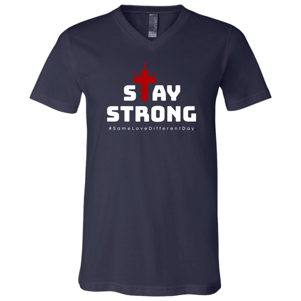 STAY STRONG Unisex Jersey SS V-Neck T-Shirt (4 colors + up to 3XL)