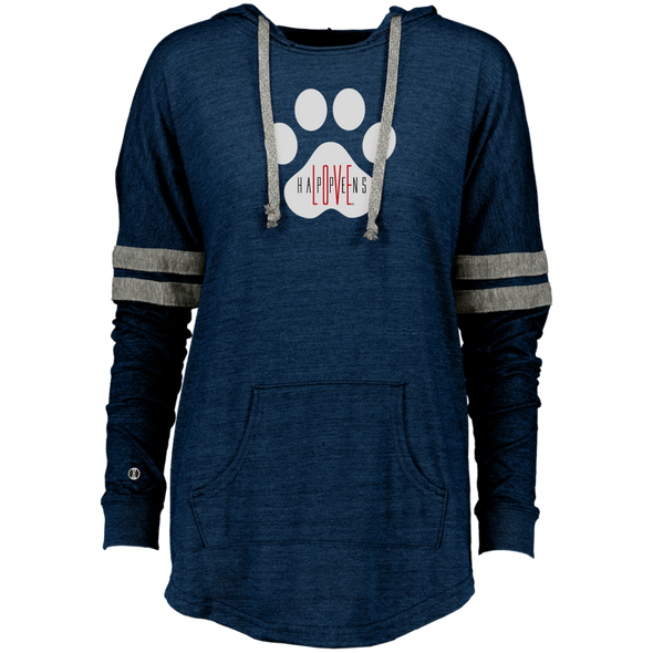 LOVE HAPPENS (with dogs!) Ladies Hooded Low Key Pullover