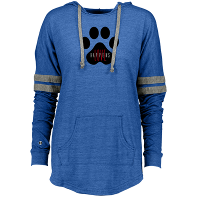 LOVE HAPPENS (with dogs!) Ladies Hooded Low Key Pullover